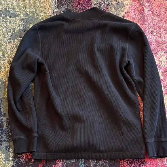 Eddie Bauer Black Long Sleeve Waffle Knit Fleece Henley Shirt - Picture 6 of 8